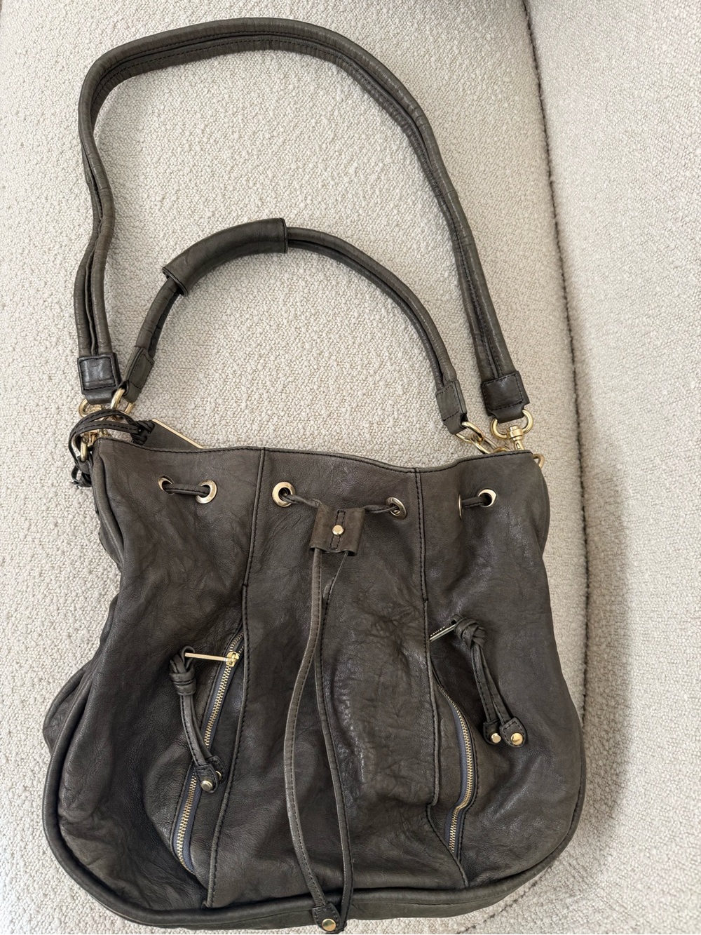 Everyday Drawstring Shoulder Bag - Dark Gray